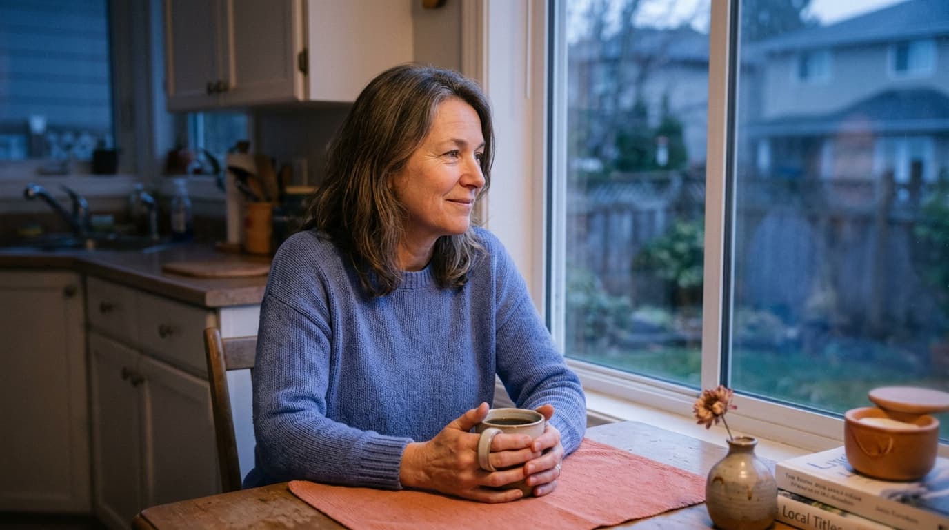 A quiet morning coffee at the kitchen table, the phone face down for once.